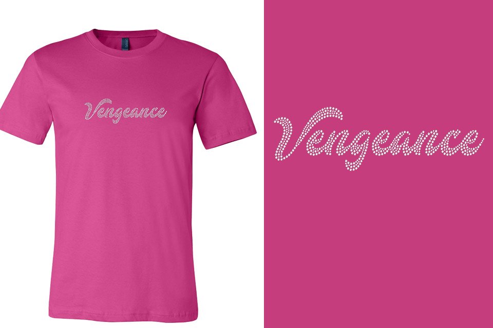 Rhinestones Vengeance script 1-color stones Unisex t-shirt