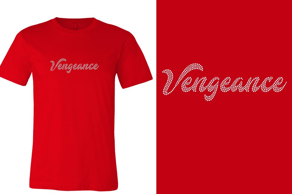 Rhinestones Vengeance script 1-color stones Unisex t-shirt