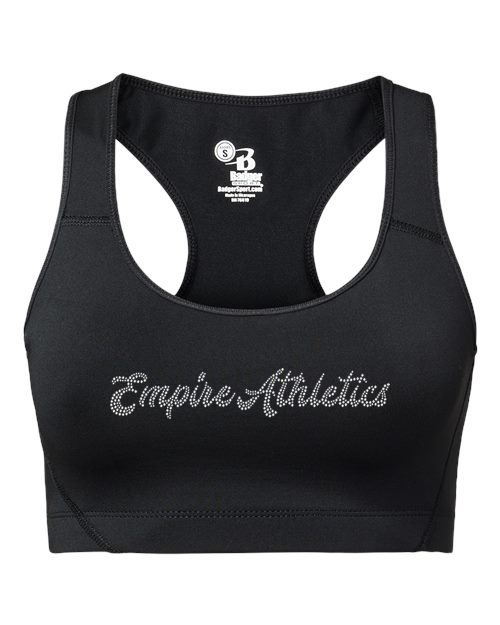 Rhinestones Empire Athletics script text 1-color stones Women's Sports Bra