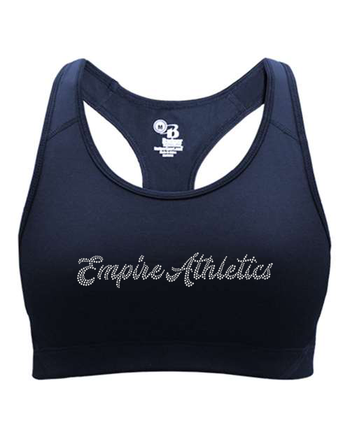 Rhinestones Empire Athletics script text 1-color stones Women's Sports Bra